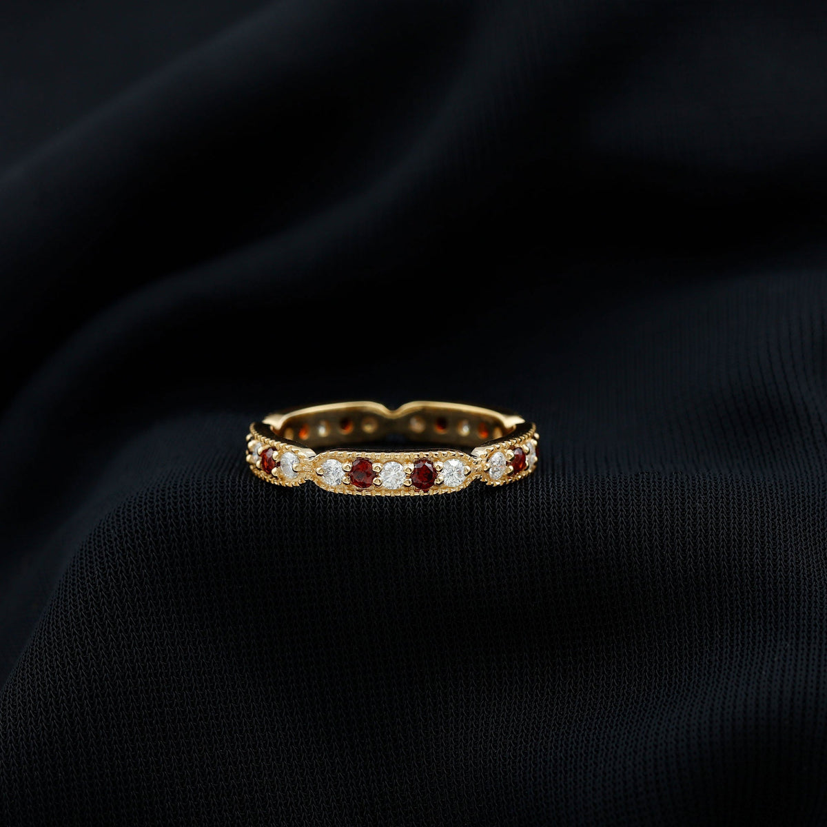 Vintage Inspired Garnet Eternity Ring with Diamond