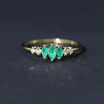 Marquise Emerald and Diamond 3 Stone Anniversary Ring for Women