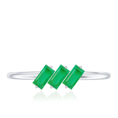 Baguette Cut Real Emerald Three Stone Promise Ring