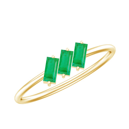 Baguette Cut Real Emerald Three Stone Promise Ring