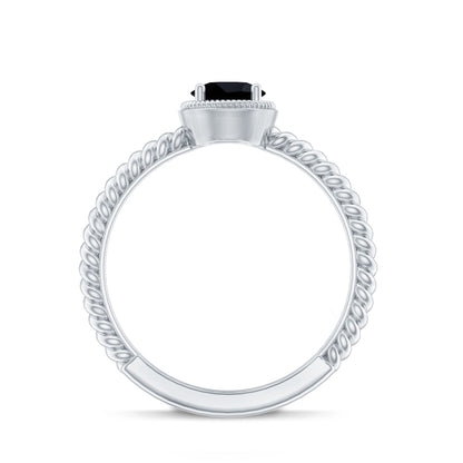 Solitaire 0.45 Carat Black Onyx Engagement Ring with Twisted Rope Design
