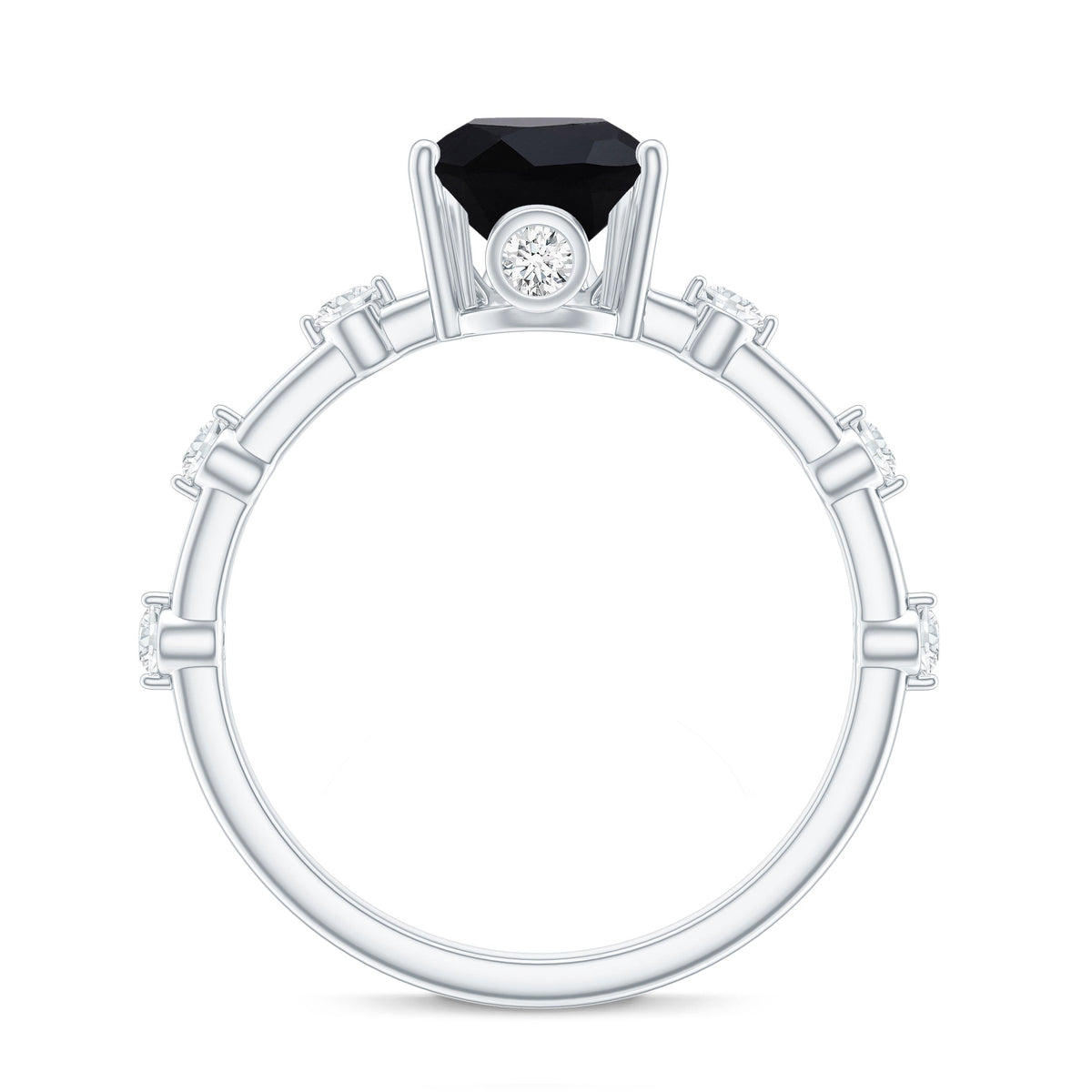 Pear Shape Black Onyx Solitaire Engagement Ring with Diamond