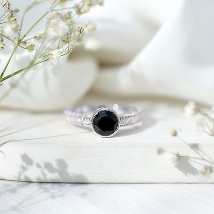 Vintage Style 2 Carat Lab Grown Black Diamond Bezel Set Engagement Ring