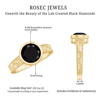 Vintage Style 2 Carat Lab Grown Black Diamond Bezel Set Engagement Ring
