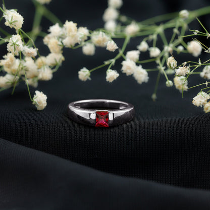 Princess Cut 1.5 Carat Lab Grown Ruby Solitaire Band Ring with Certificate