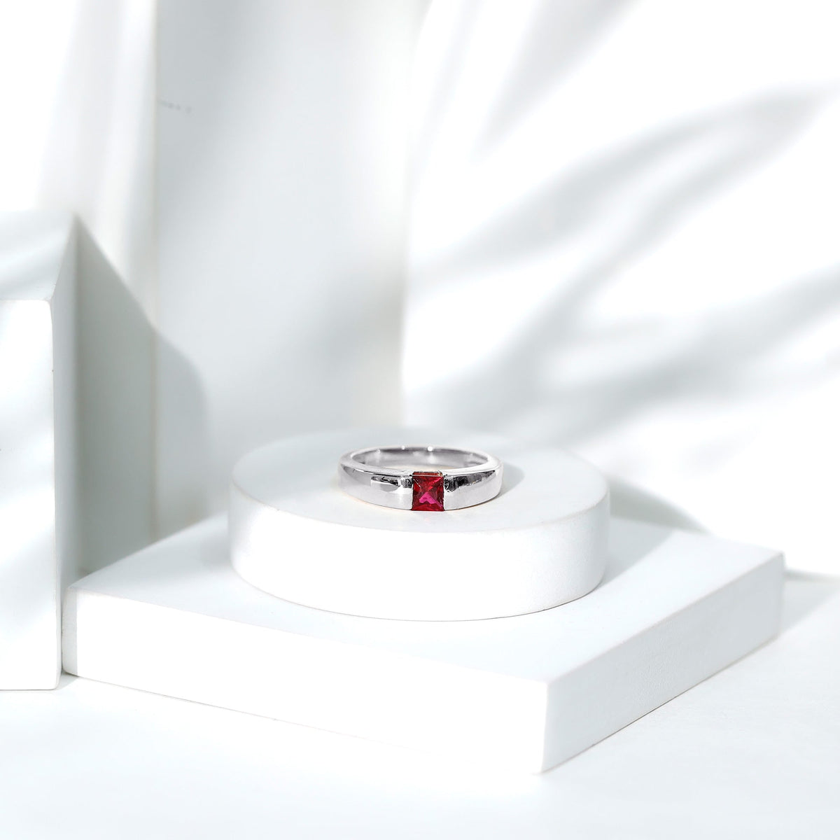 Princess Cut 1.5 Carat Lab Grown Ruby Solitaire Band Ring with Certificate
