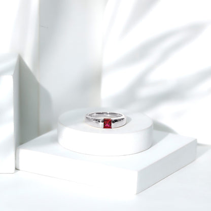 Princess Cut 1.5 Carat Lab Grown Ruby Solitaire Band Ring with Certificate