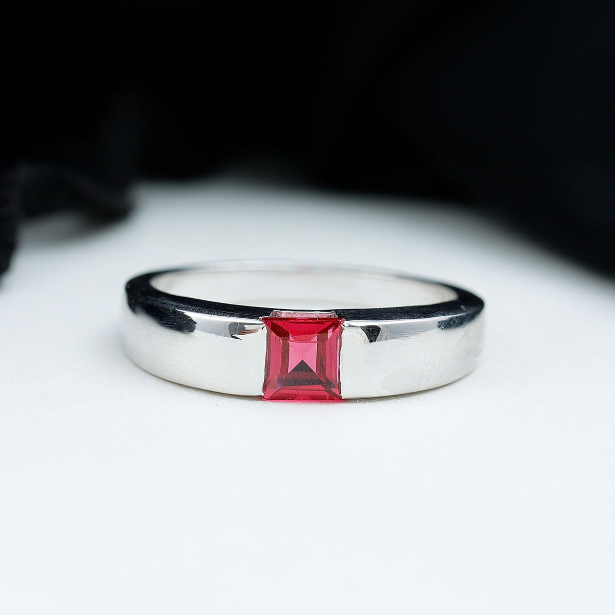 Princess Cut 1.5 Carat Lab Grown Ruby Solitaire Band Ring with Certificate