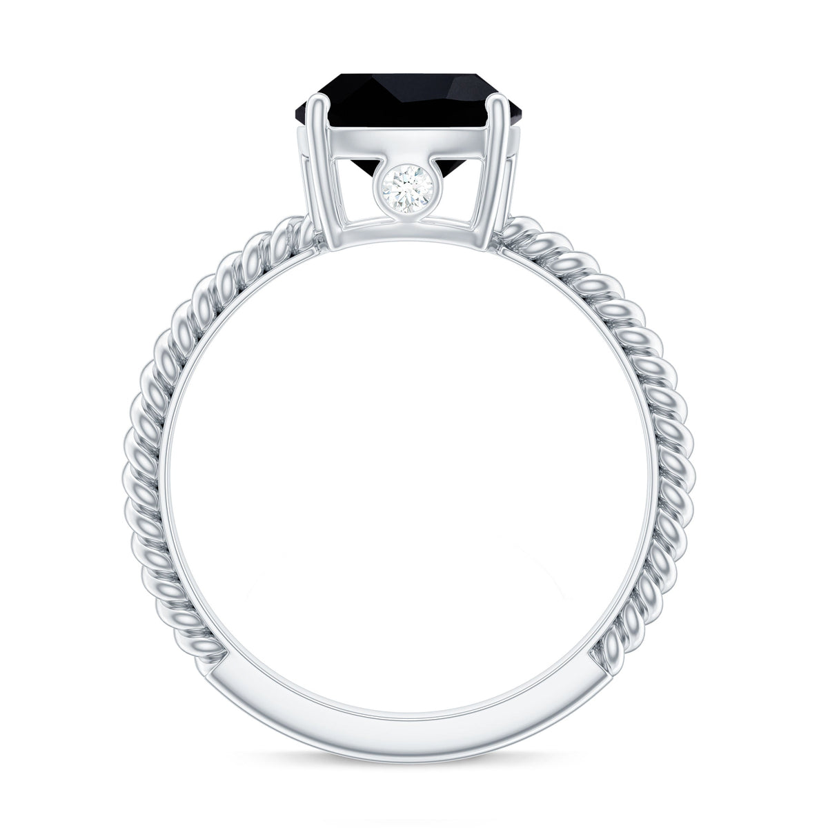 2.8 Carat Cushion Cut Lab Grown Black Diamond Engagement Ring with Surprise White Diamond