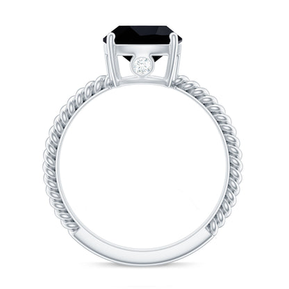 2.8 Carat Cushion Cut Lab Grown Black Diamond Engagement Ring with Surprise White Diamond