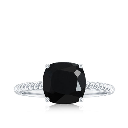 2.8 Carat Cushion Cut Lab Grown Black Diamond Engagement Ring with Surprise White Diamond