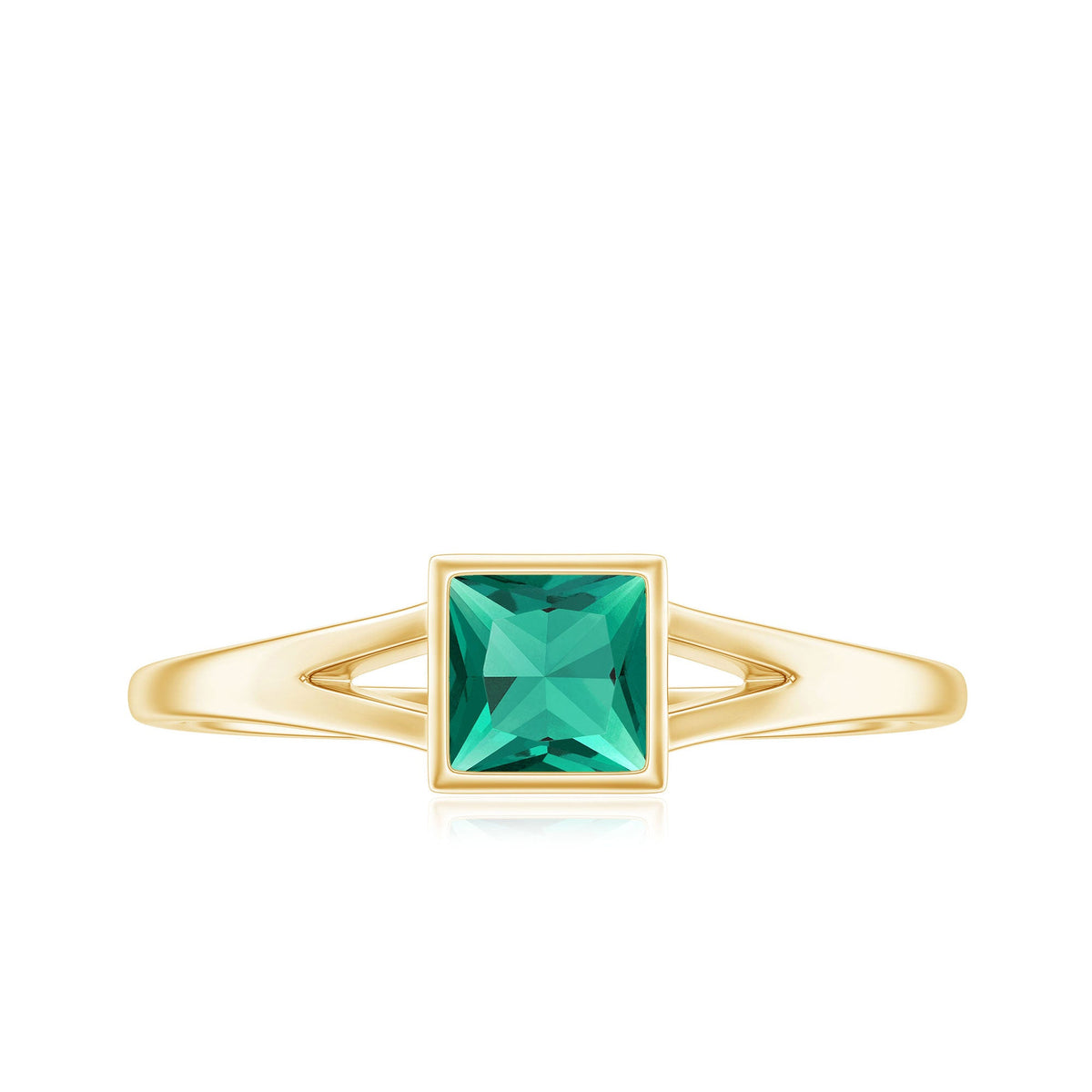 0.5 Carat Princess Cut Lab Grown Emerald Solitaire Ring with Split Shank