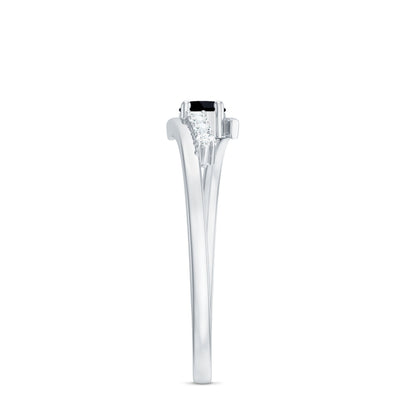 Certified Lab Grown Black and White Diamond Promise Ring with Bypass Shank