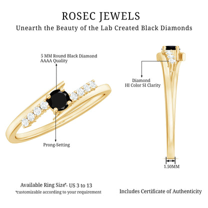 Certified Lab Grown Black and White Diamond Promise Ring with Bypass Shank