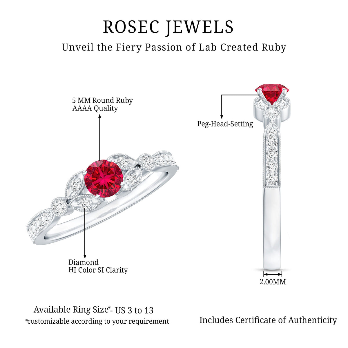 Lab-Lab Grown Ruby and Diamond Minimal Promise Ring