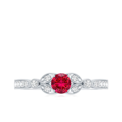 Lab-Lab Grown Ruby and Diamond Minimal Promise Ring