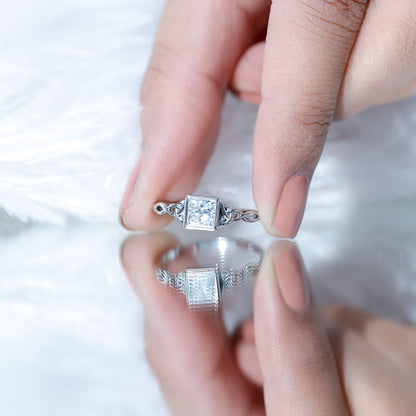 Princess Cut Moissanite Promise Ring in Bezel Setting