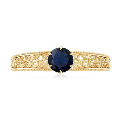 Vintage Inspired 0.9 Carat Blue Sapphire Filigree Engagement Ring for Women
