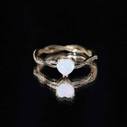 Natural Ethiopian Opal Diamond Heart Promise Engagement Ring