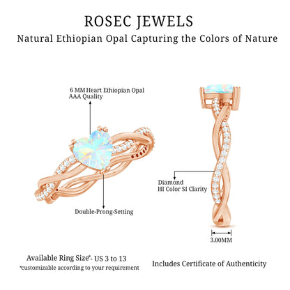 Natural Ethiopian Opal Diamond Heart Promise Engagement Ring