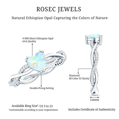 Natural Ethiopian Opal Diamond Heart Promise Engagement Ring