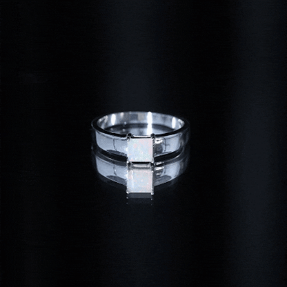 Certified Real Ethiopian Rainbow Opal Princess Cut Engagement Ring