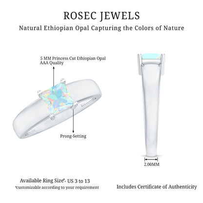 Certified Real Ethiopian Rainbow Opal Princess Cut Engagement Ring