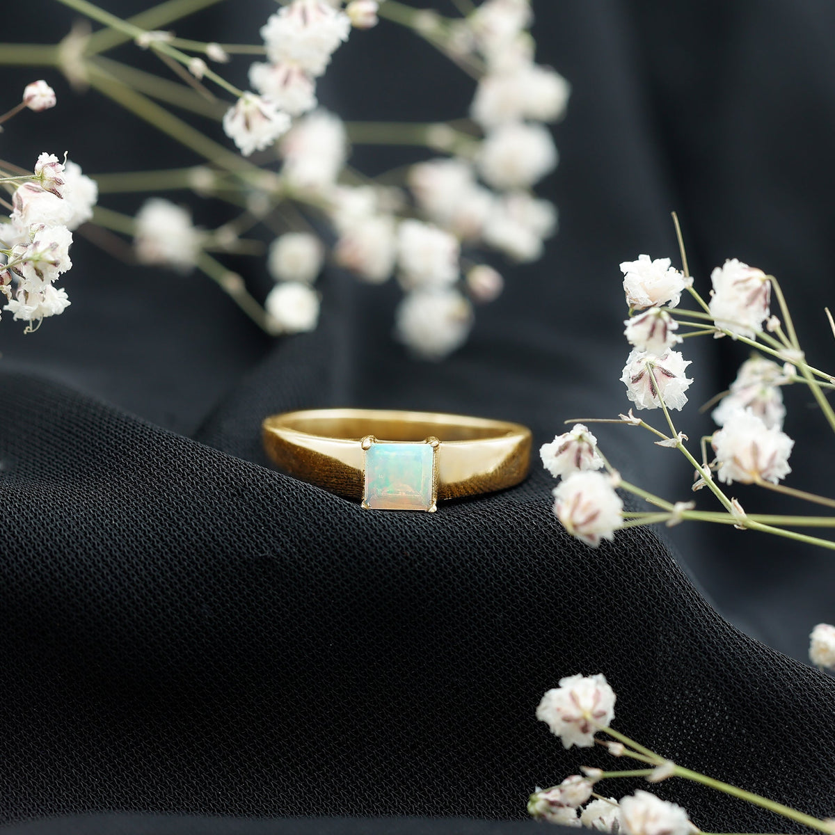 Certified Real Ethiopian Rainbow Opal Princess Cut Engagement Ring