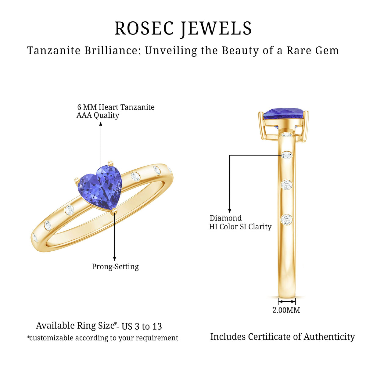Heart Shape Tanzanite Diamond Promise Ring for Engagement
