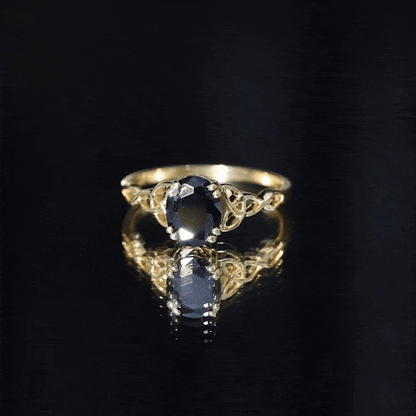 Natural 1.7 Carat Black Onyx Oval Engagement Ring with Celtic Knot