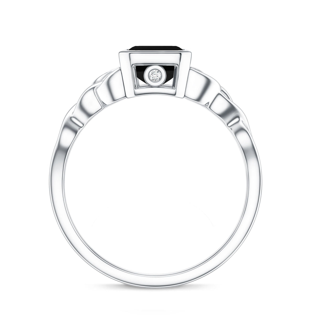 Emerald Cut Black Onyx Bezel Set Engagement Ring with Surprise Diamond