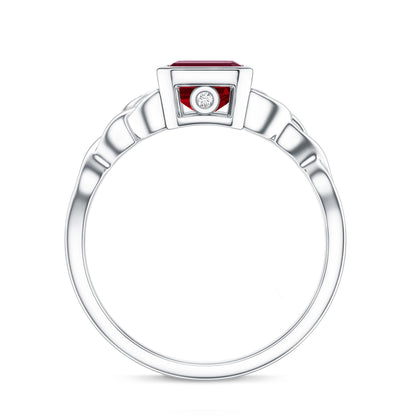 Bezel Set Emerald Cut Lab Created Ruby Celtic Engagement Ring