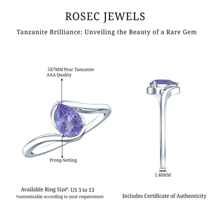Natural Tanzanite Solitaire Engagement Ring with Bypass Shank