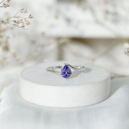 Natural Tanzanite Solitaire Engagement Ring with Bypass Shank