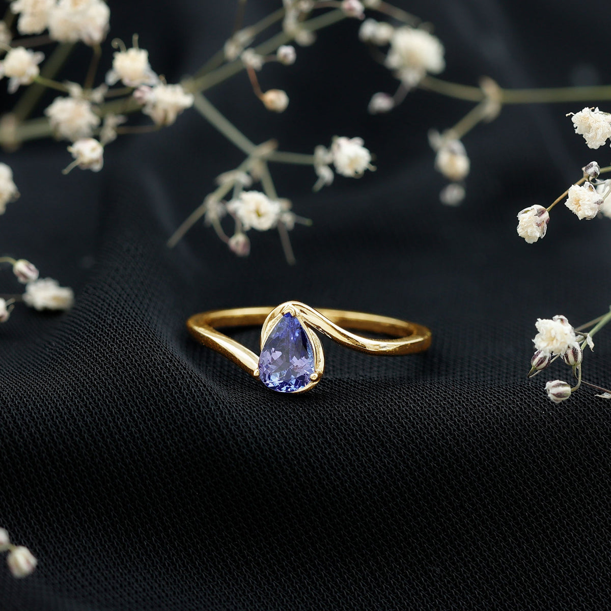 Natural Tanzanite Solitaire Engagement Ring with Bypass Shank