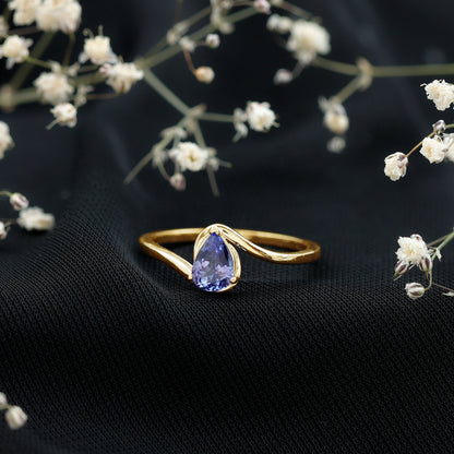 Natural Tanzanite Solitaire Engagement Ring with Bypass Shank