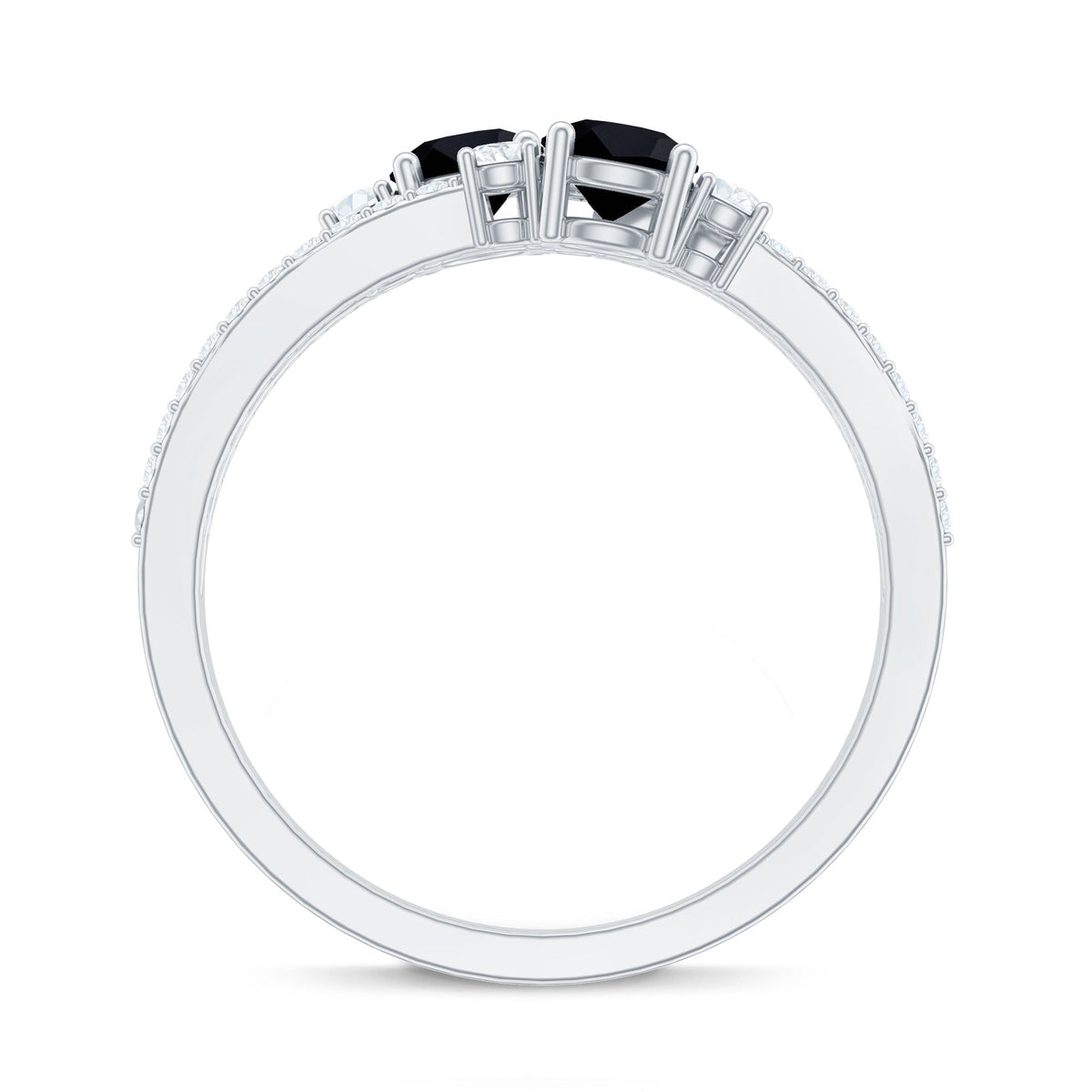 Genuine Black Onyx Two Stone Promise Ring with Diamond