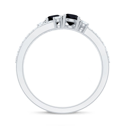 Genuine Black Onyx Two Stone Promise Ring with Diamond