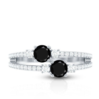 Genuine Black Onyx Two Stone Promise Ring with Diamond