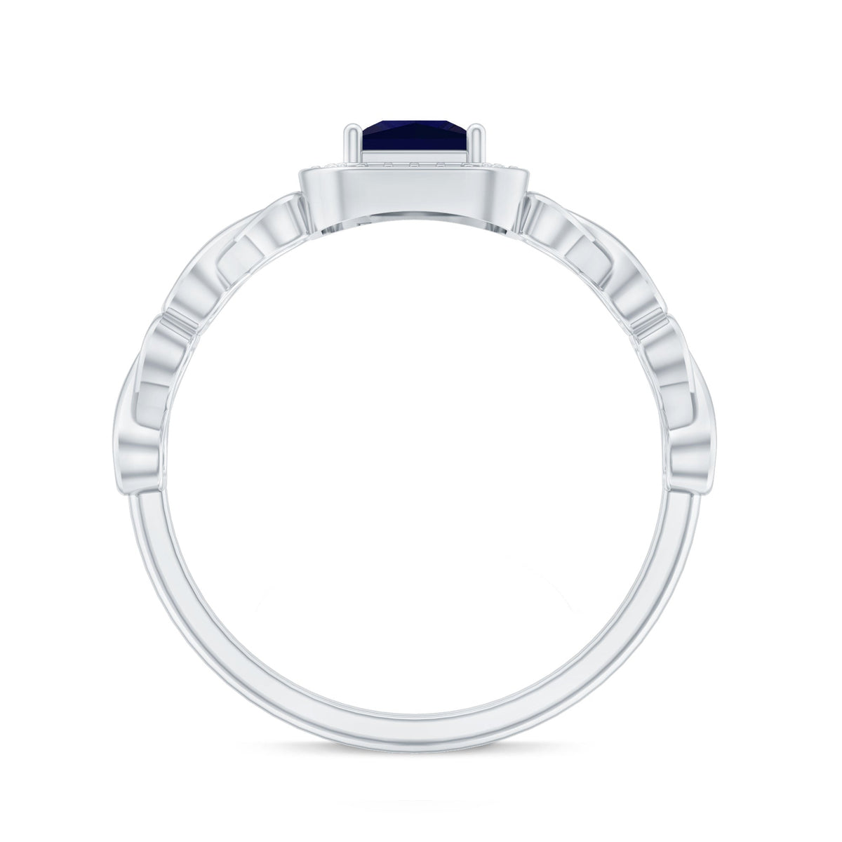 Natural Princess Cut Blue Sapphire Diamond Promise Ring with Infinity Heart Shank
