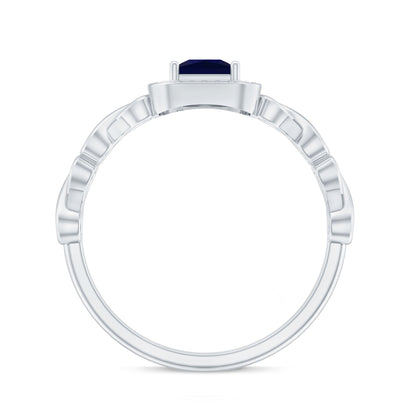 Natural Princess Cut Blue Sapphire Diamond Promise Ring with Infinity Heart Shank