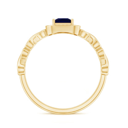 Natural Princess Cut Blue Sapphire Diamond Promise Ring with Infinity Heart Shank