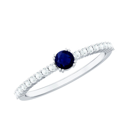 Genuine Blue Sapphire Promise Ring with Diamond