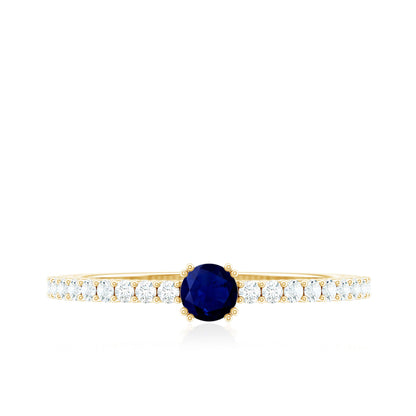 Genuine Blue Sapphire Promise Ring with Diamond