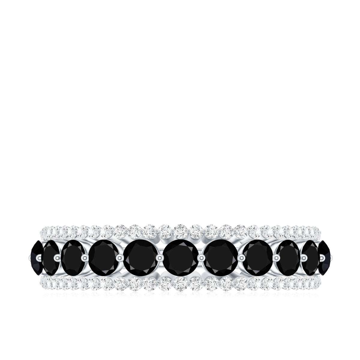 Natural Black Spinel Diamond Half Eternity Ring for Anniversary