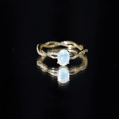 1.2 Carat Natural Opalescent Oval Engagement Ring with Diamond Braided Shank