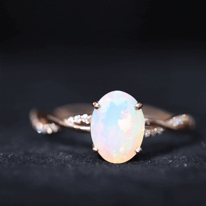 1.3 Carat Real Ethiopian Rainbow Opal Engagement Ring with Diamond Braided Shank
