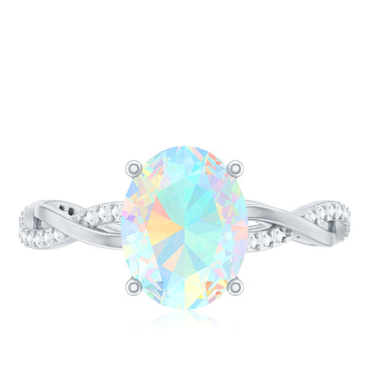 1.3 Carat Real Ethiopian Rainbow Opal Engagement Ring with Diamond Braided Shank
