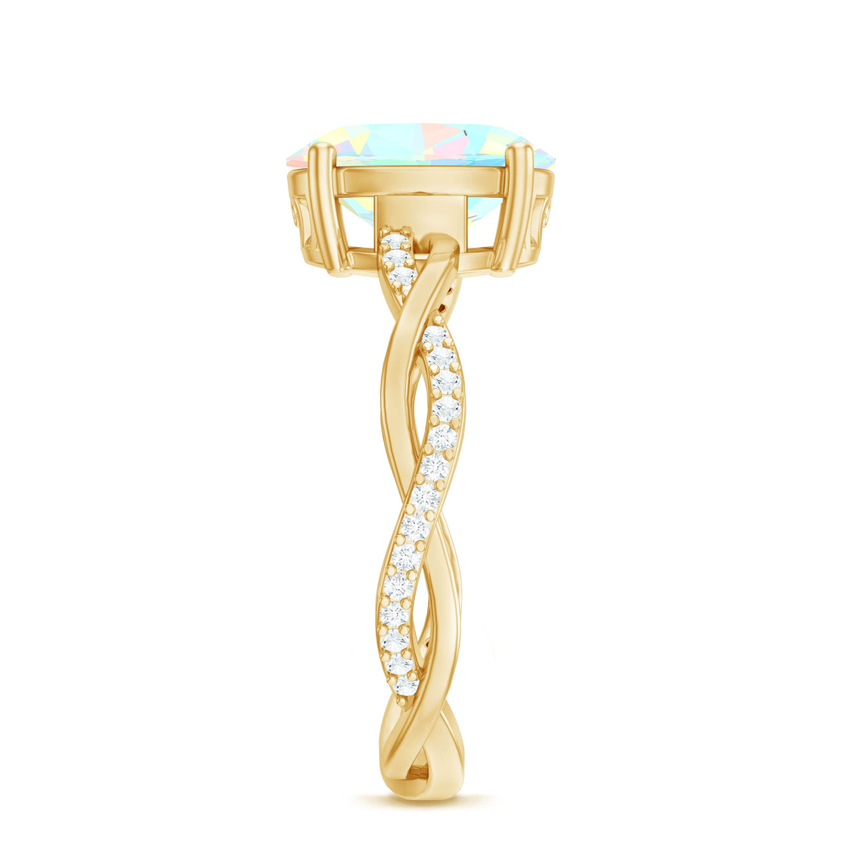 1.3 Carat Real Ethiopian Rainbow Opal Engagement Ring with Diamond Braided Shank