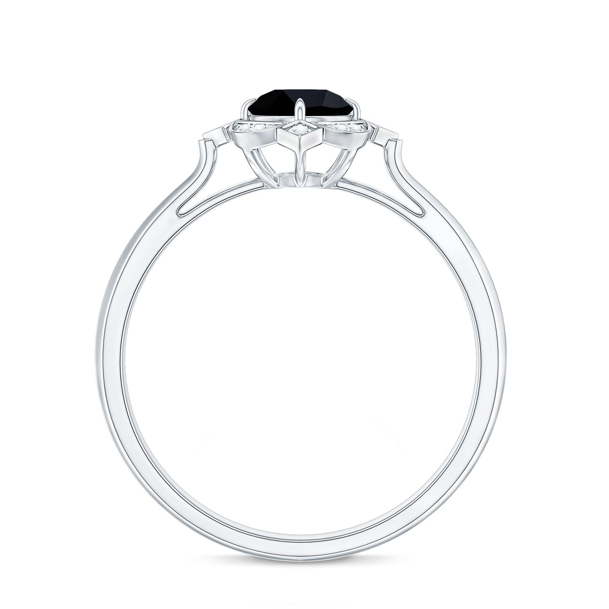 Vintage Style Black Spinel Engagement Ring with Diamond